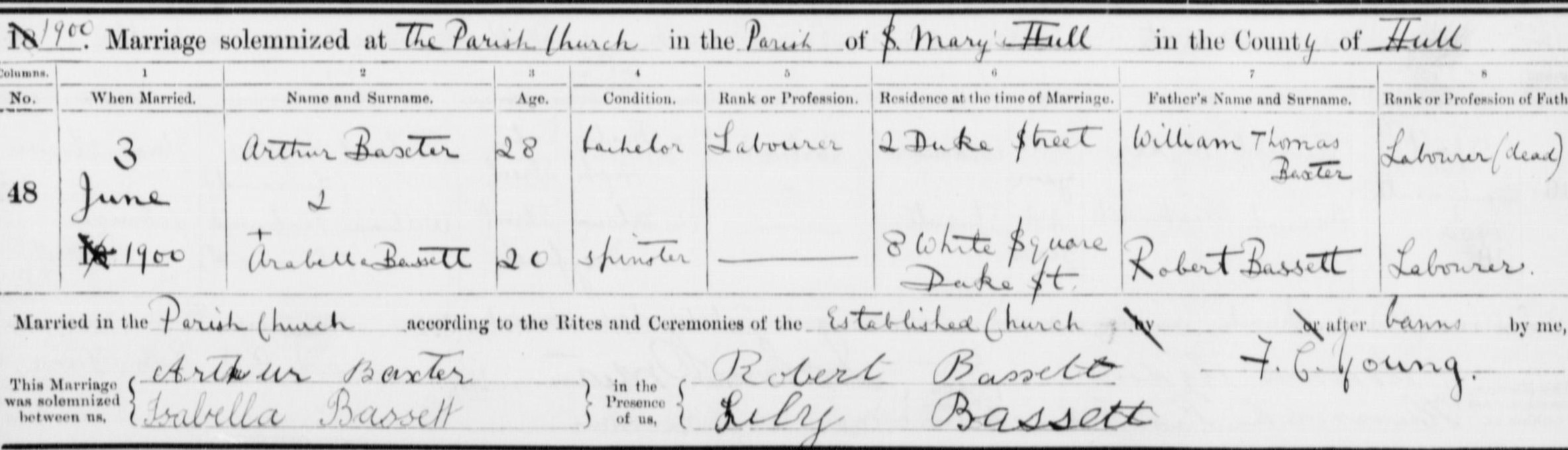 Marriage Record of Arthur A Baxter and Arabella Bassettcroped.jpg